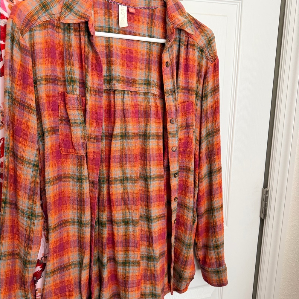 Anthropologie Pilcro Plaid Button-Up in Orange Motif. /S/ - Picture 4 of 10